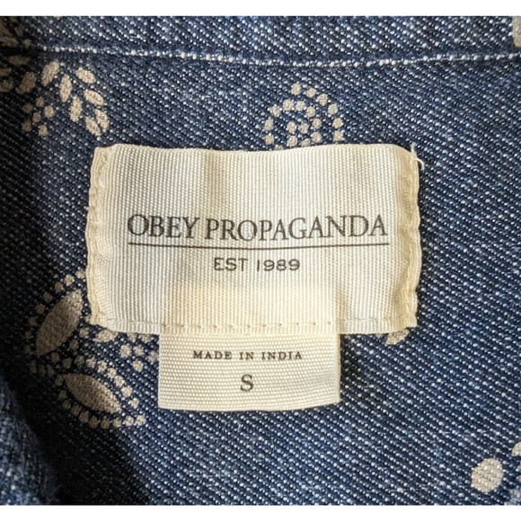 Obey Propaganda Floral Printed Chambray Shirt Size Small - Picture 3 of 4